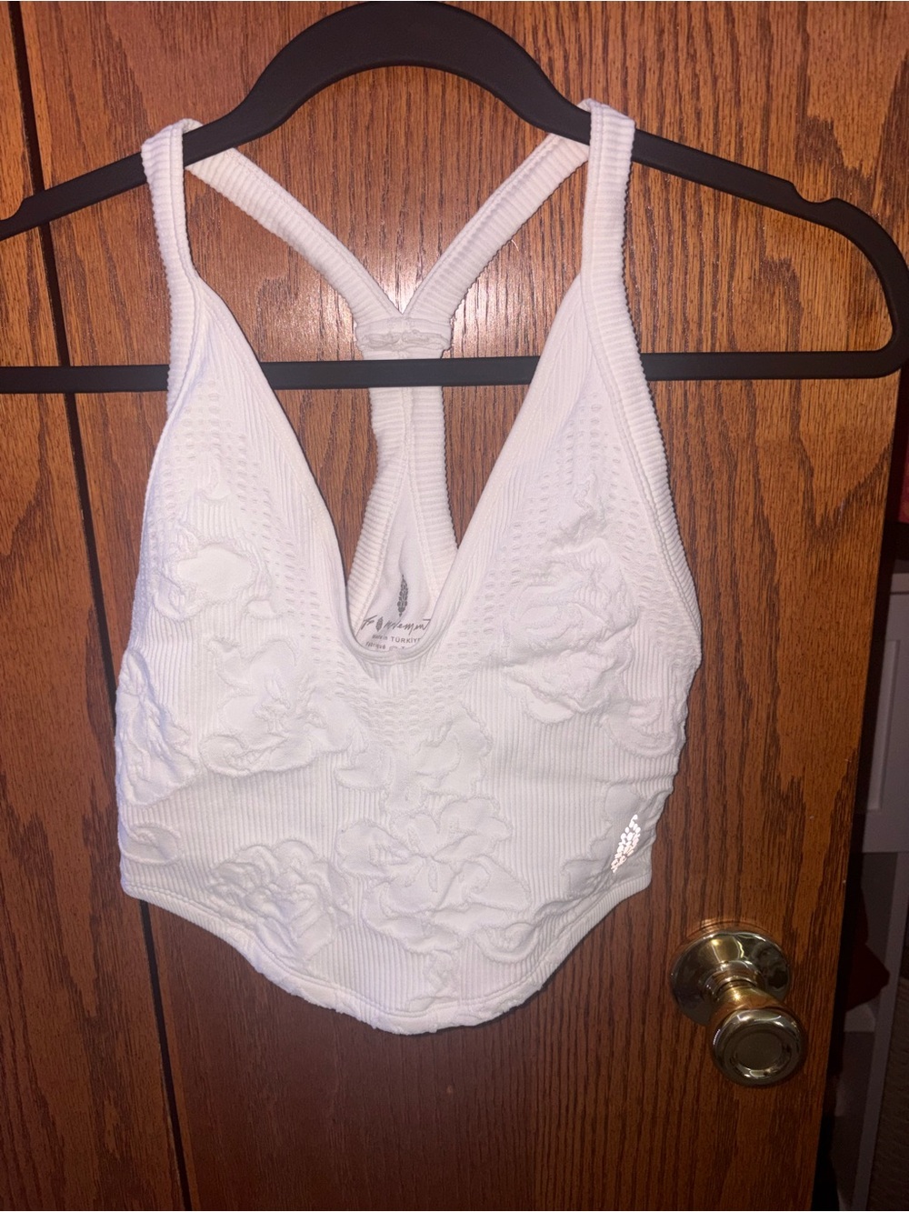 Free People White Floral Ribbed Racerback Crop Bralette